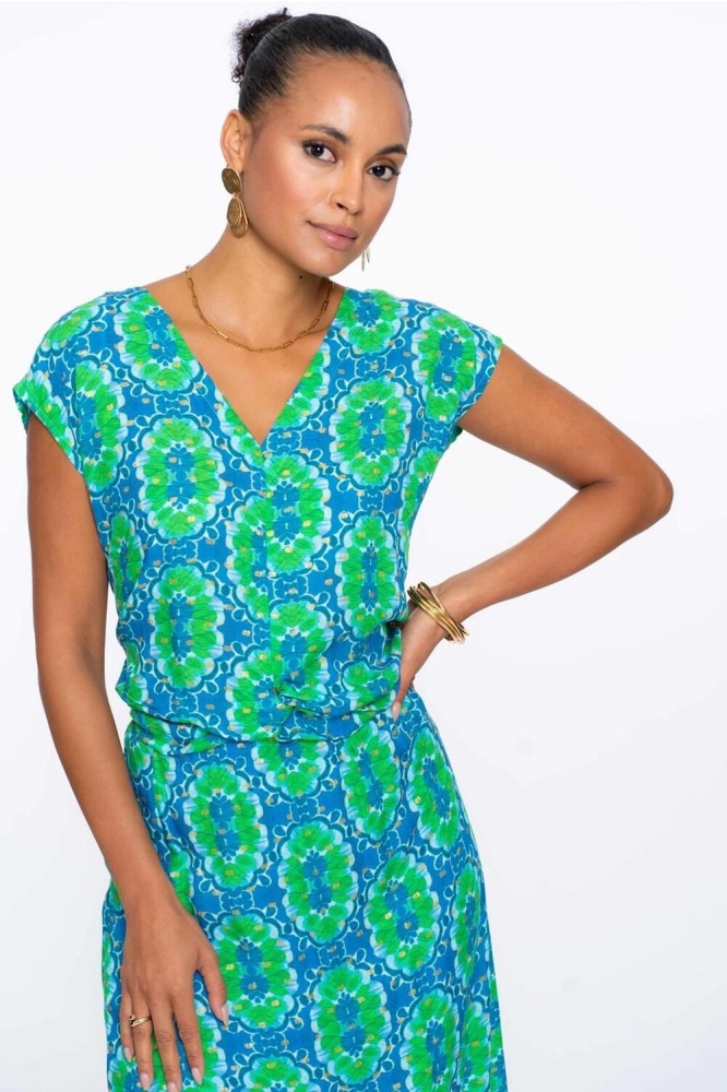 V HALS TOP MET TILE DESSIN 53483 20 000625 BLUE/GREEN